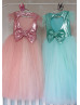 Sequin Tulle Feather Keyhole Back Flower Girl Dress